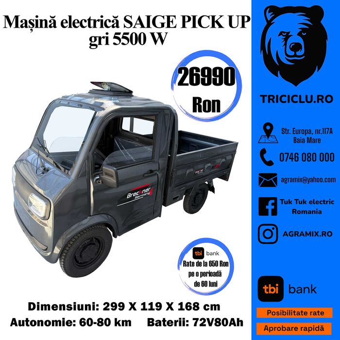 Cvadriciclu electric cu motor 5500 w nou Pick Up Agramix