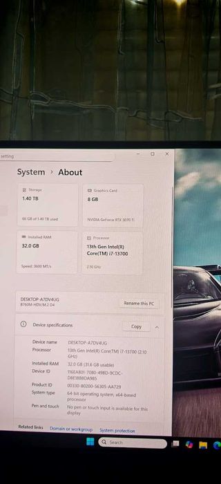 Продавам Геймърско PC I7 13700/32Gb/1.5TB nVme/RTX 3070TI/Гарац