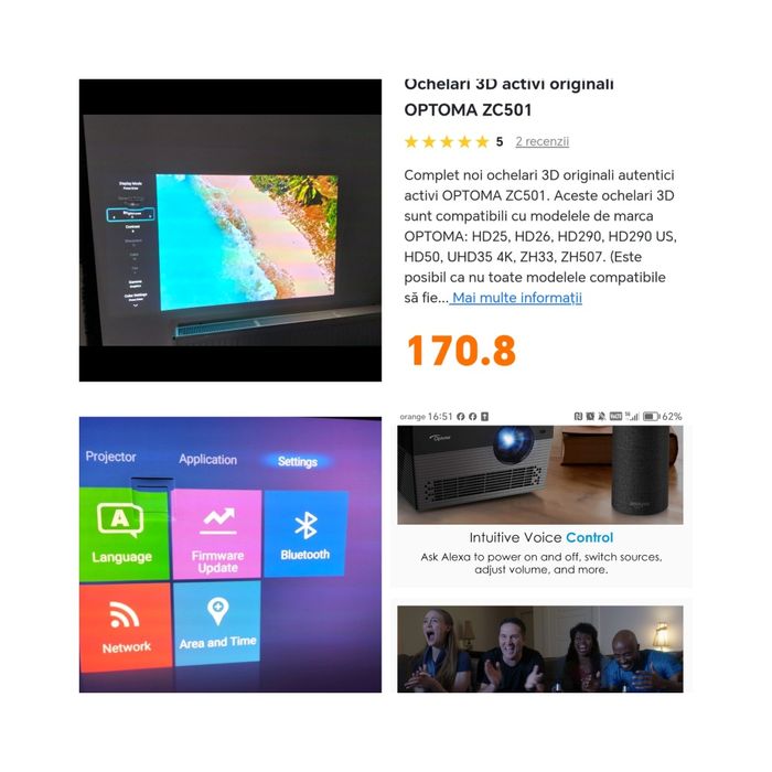 4buc ochelari 3d dlp activ optoma  nou+Optoma uhl55 Uhd 4k smart