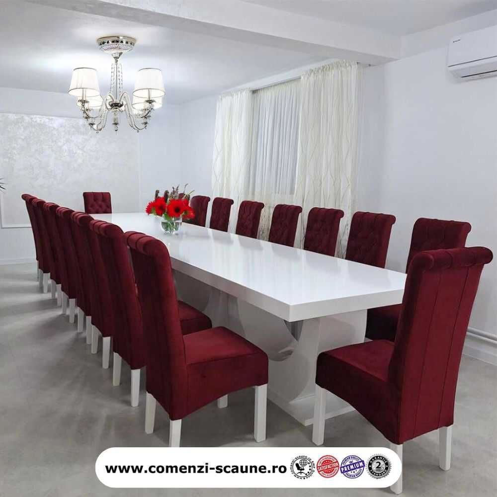 Masă mare living cu 18 scaune catifea bordo la comandă