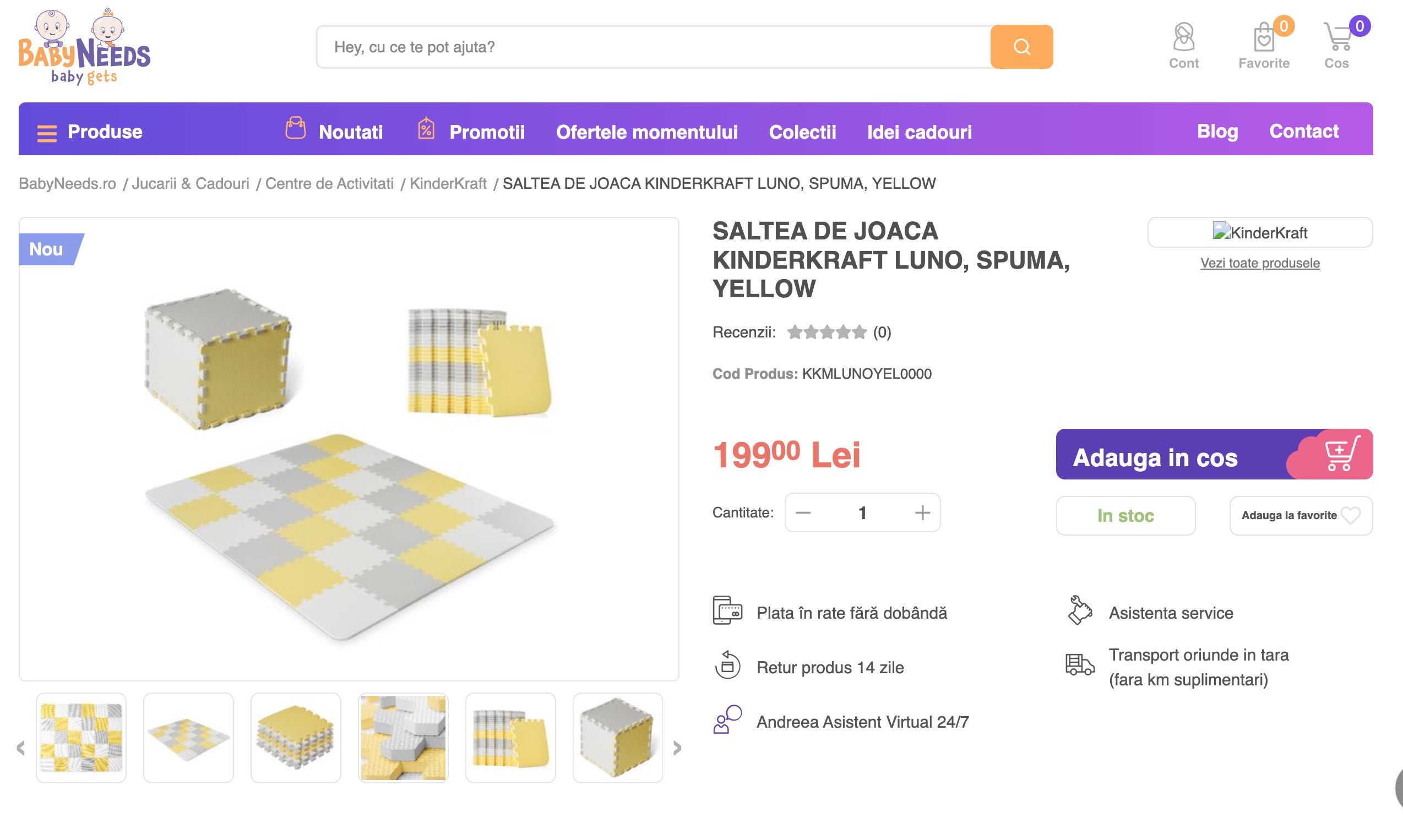 Saltea de joaca Kinderkraft Luno spuma yellow, 2 bucăți