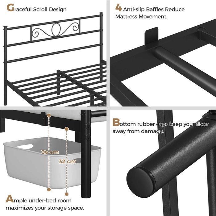 Pat metalic dublu 160x200 cm cu somieră |S 615254 Black(160*200cm)
