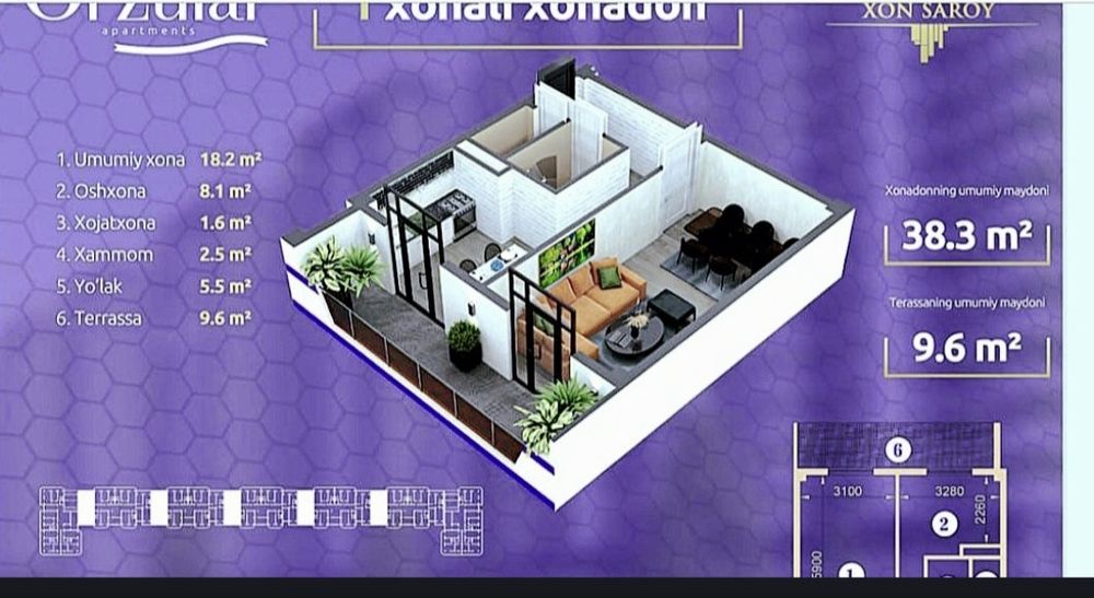 Продаётся квартира Новостроенным доме" Xon saroy"