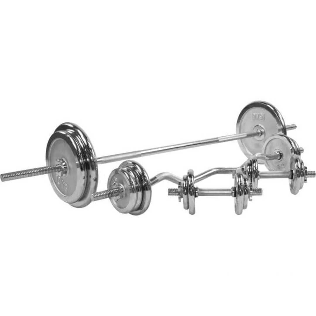 Banca multifunctionala cu set gantere cromate de 108kg