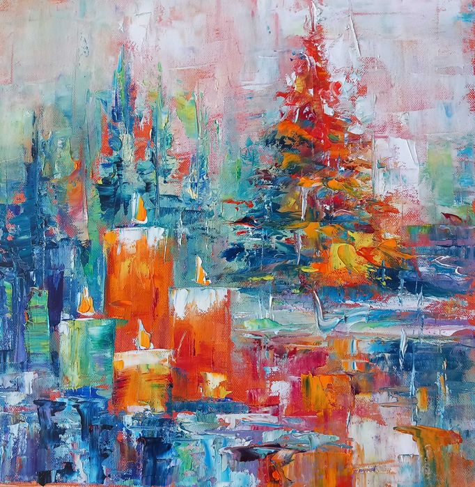 Абстрактна ръчно рисувана картина с маслени бои върху платно