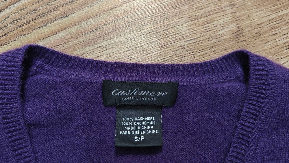 Lord & Taylor 100% Кашмирен лилав дамски пуловер V Neck размер S