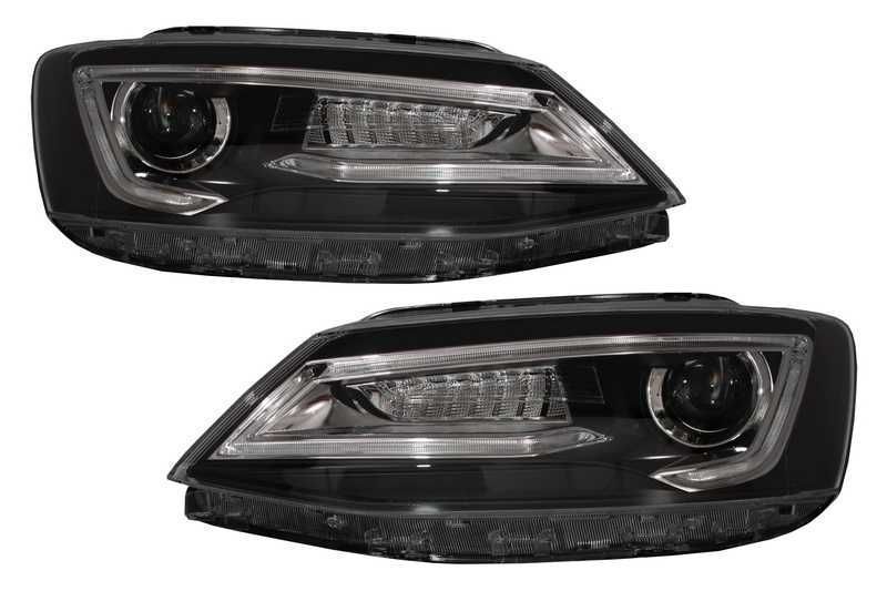 Faruri Jetta Mk6 cu Lupe LED DRL 11-17 Semnal LED Dinamic Secvential