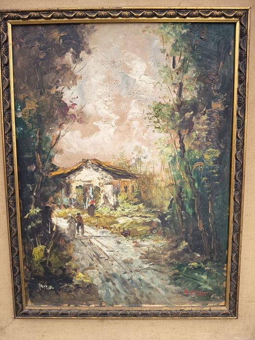 Tablou Vechi Autentic "Peisaj Rustic" Italia Pictat și Semnat