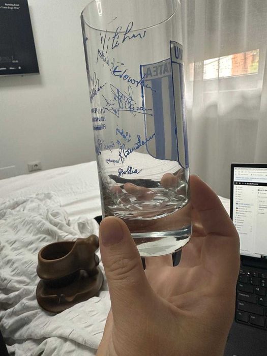 Set 7 pahare sticla cu emblema și autografe UNIV CRAIOVA