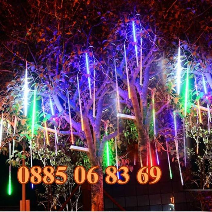 Коледна падаща тръба, падащ сняг 50 см , многоцветна, к-т от 8 тръби