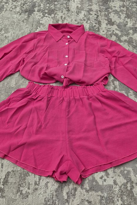 Pantalon fusta cu camasa roz