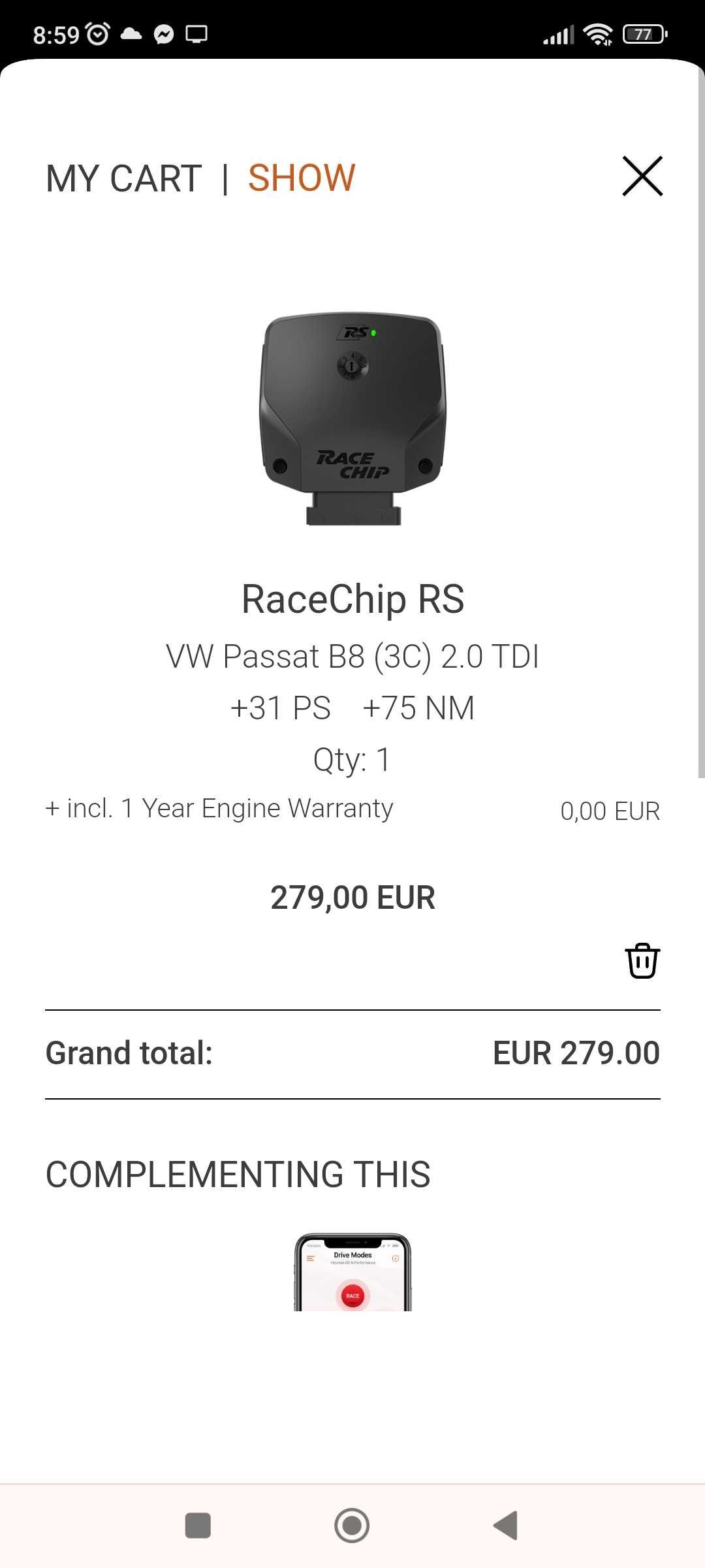 Чип тунинг RS Racechip 2.0tdi +31hp +75nm