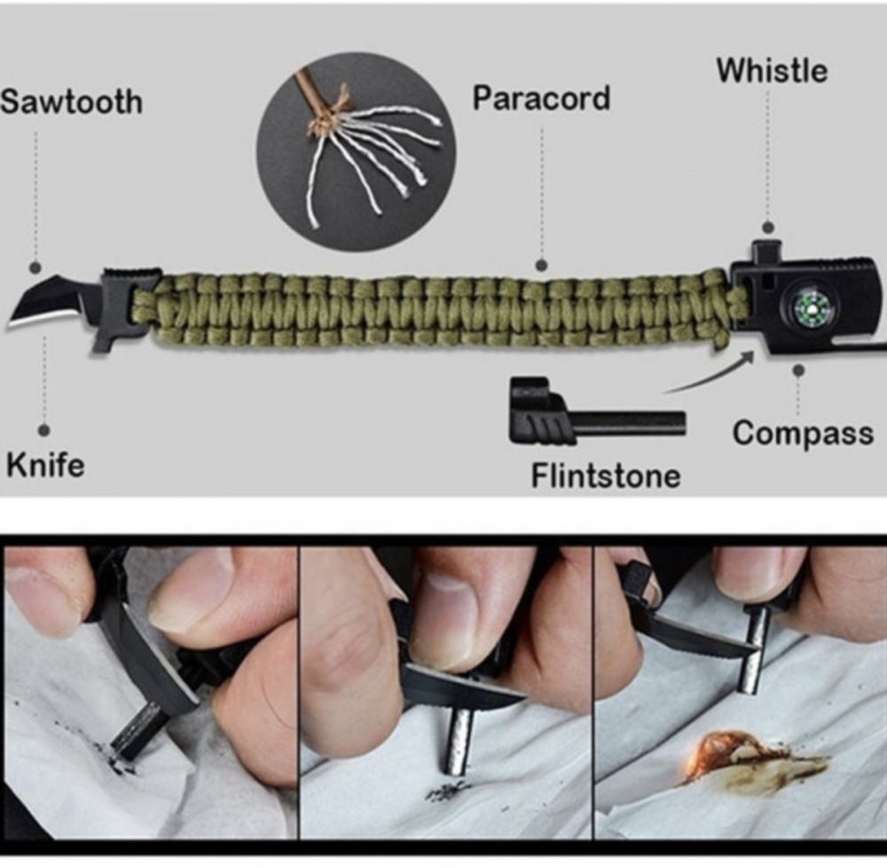 5в1 гривна за оцеляване паракорд въже компас свирка нож запалка
