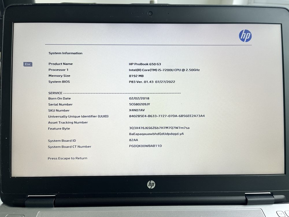 Laptop HP Probook 650 G3