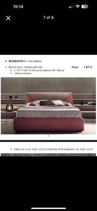 Dormitor pat si noptiere Colombini Casa Italia