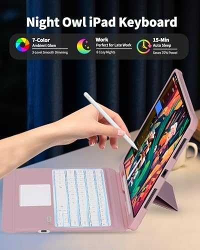 Нов розов Калъф с клавиатура за iPad Air/Pro 11", Touchpad, Подсветка