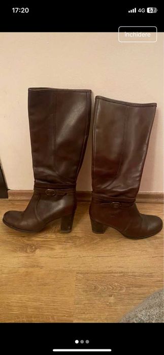 cizme din piele  maro cu toc potrivit marime 38