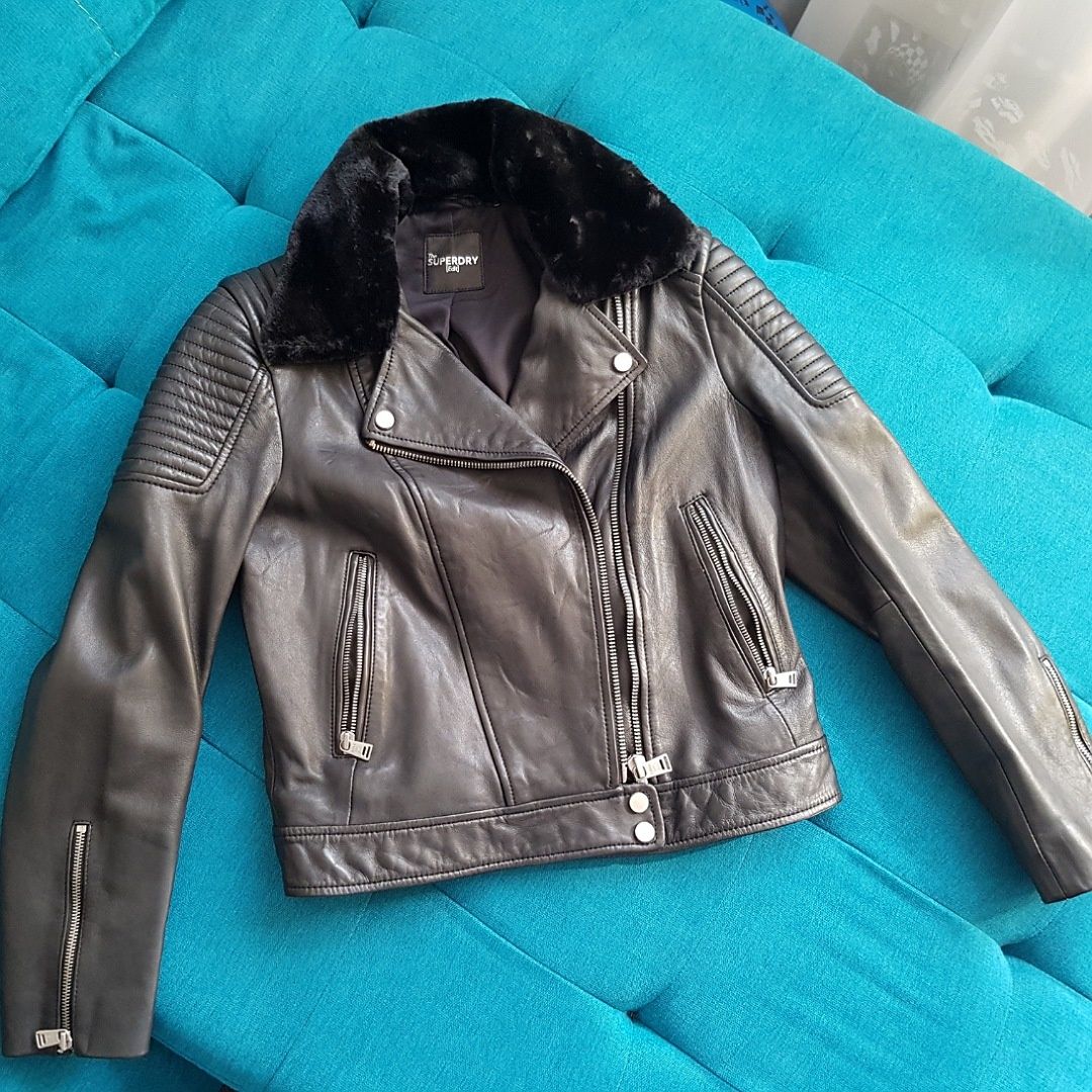 Geaca dama piele Superdry Premium Leather Biker Jacket