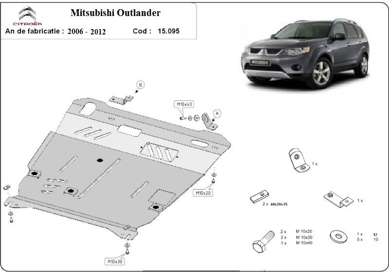 Scut motor metalic pentru Mitsubishi Outlander 2002-prezent otel 2.5mm