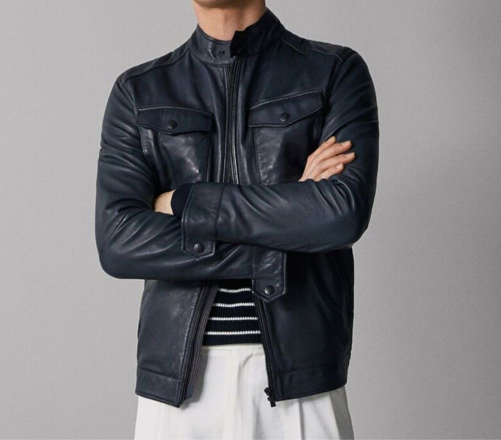 Massimo Dutti geaca piele barbati / jacheta de piele bleumarin