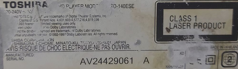 DVD Player Toshiba SD-140ESE