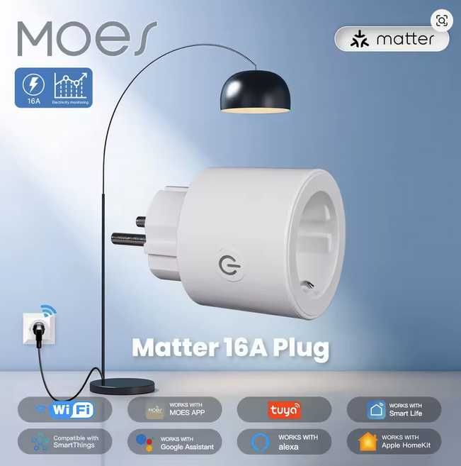 контакт MOES Tuya Smart Plug Matter WiFi, Apple Home Google Home Alexa