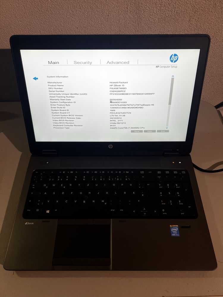 Лаптоп HP Zbook 15 i7-4800MQ RAM 16 GB