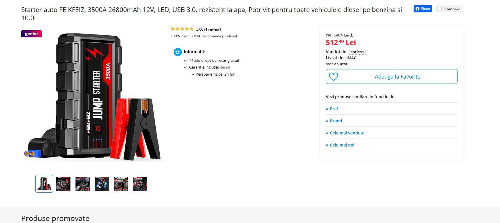 Robot pornire auto jump starter 3000A FEIKFEIZ Germania