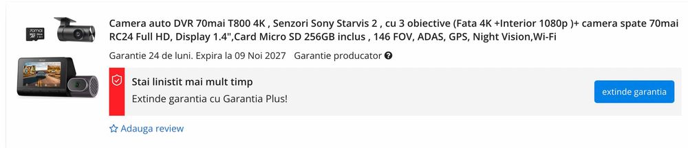 Dashcam camera bord 70mai t800