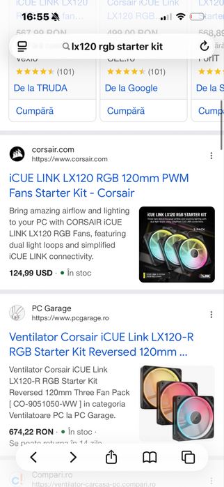 Sigilat Kit 3 ventilatoare Corsair iCUE LX120 RGB + hub noul icue link