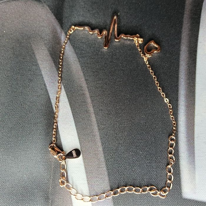 Brățară din Argint 925 – Model Puls/Heartbeat cu Inimă, Placată cu Aur