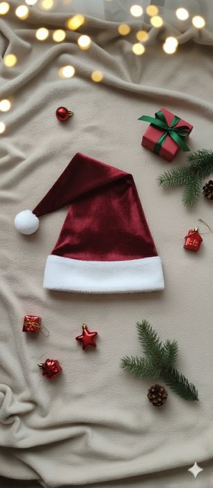 Коледна шапка от кадифе в три цвята с дължина 60см