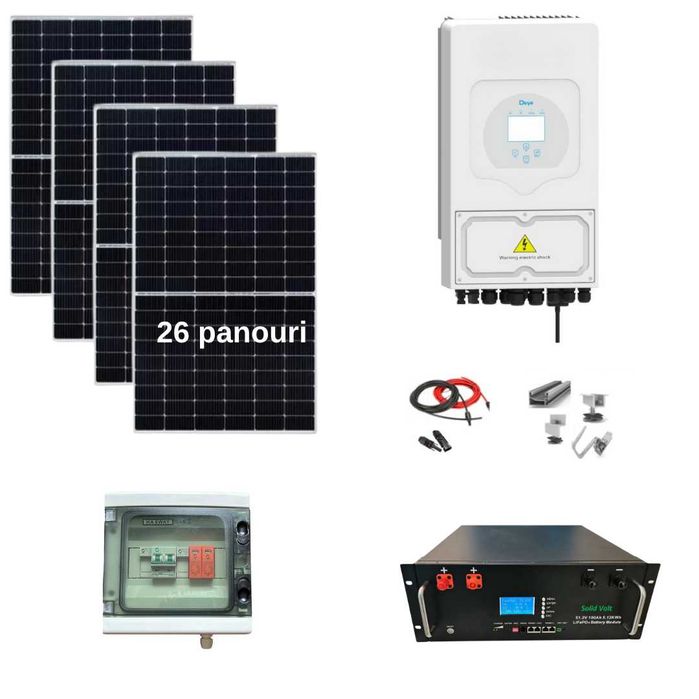 Sistem fotovoltaic 12 kw panouri+ 12 kw Deye trifazat +5.12 kw stocare