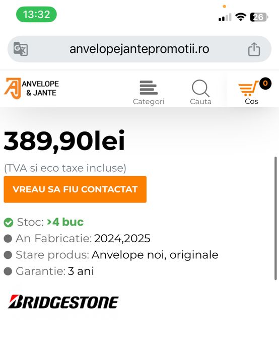 Anvelope de iarna Bridgestone 195/65/15, dot 2023