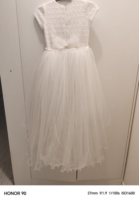 Rochiță Elegantă Albă de Ocazie Anne Be Be (Trena Detașabilă Inclusă)