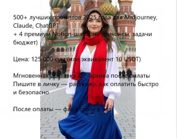500+ промптов Midjourney/ChatGPT 2025 + Notion шаблоны — 125 000 сум