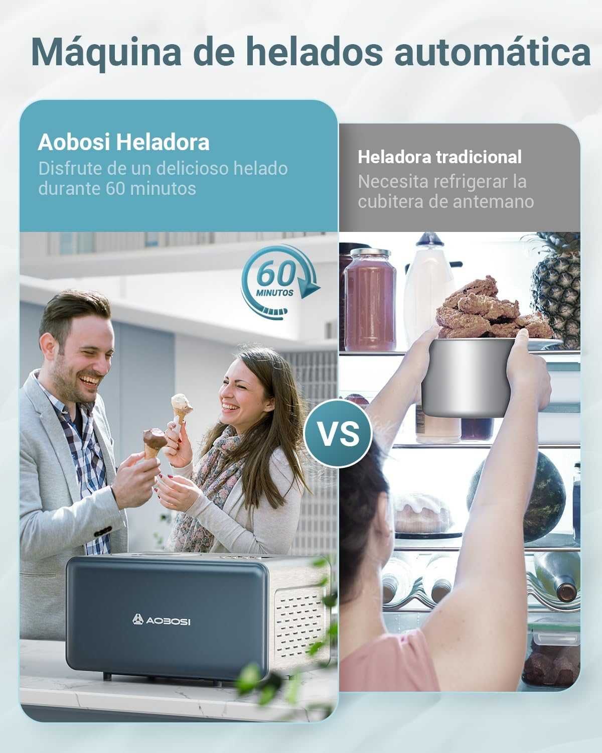 Машина за сладолед Aobosi 1.5L Мощен компресор за бърз сладолед 150W
