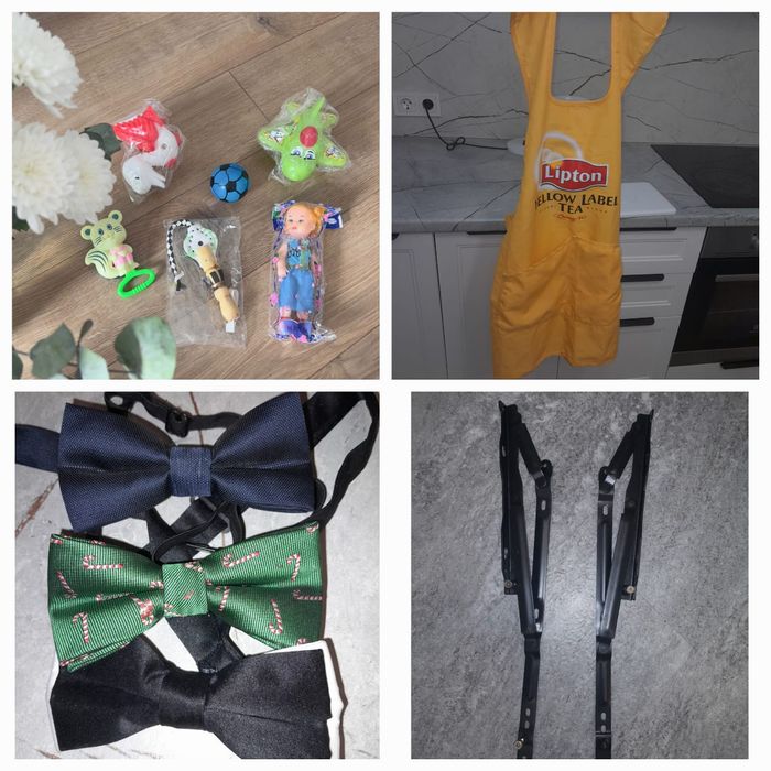 Отдам бабочки, куклы, фартук, посуду, кроссовки,диодный светильник все