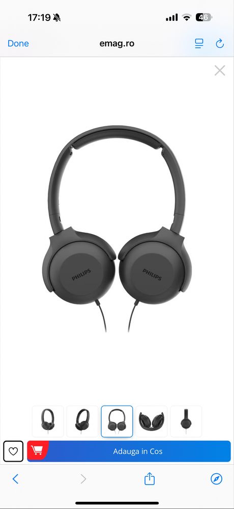 Casti Audio On-Ear Philips, TAUH201BK/00, cu fir, Microfon, Negru
