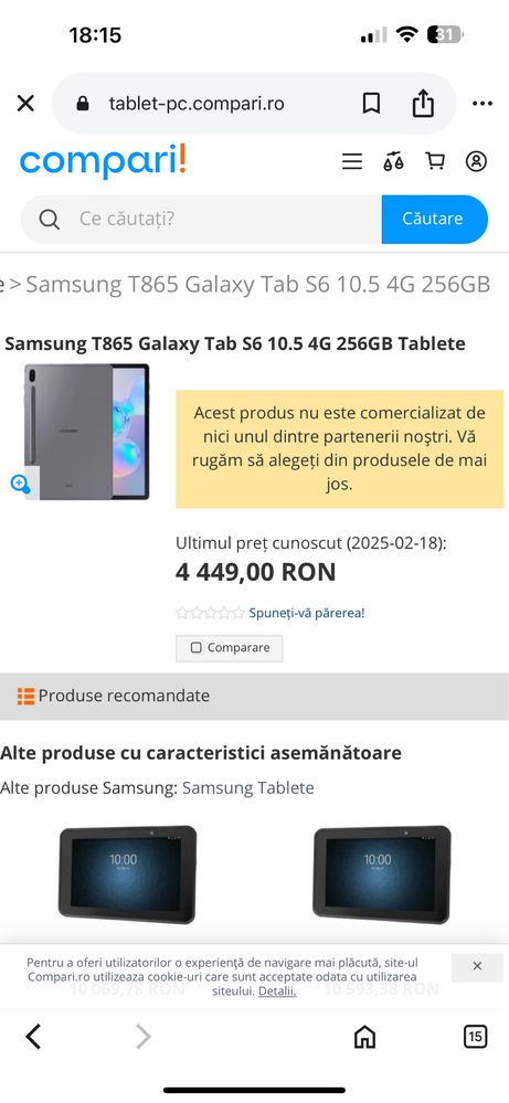 Samsung Galaxy Tab S6 - 256GB, 8GB RAM, 4G - Impecabilă cu slot sim