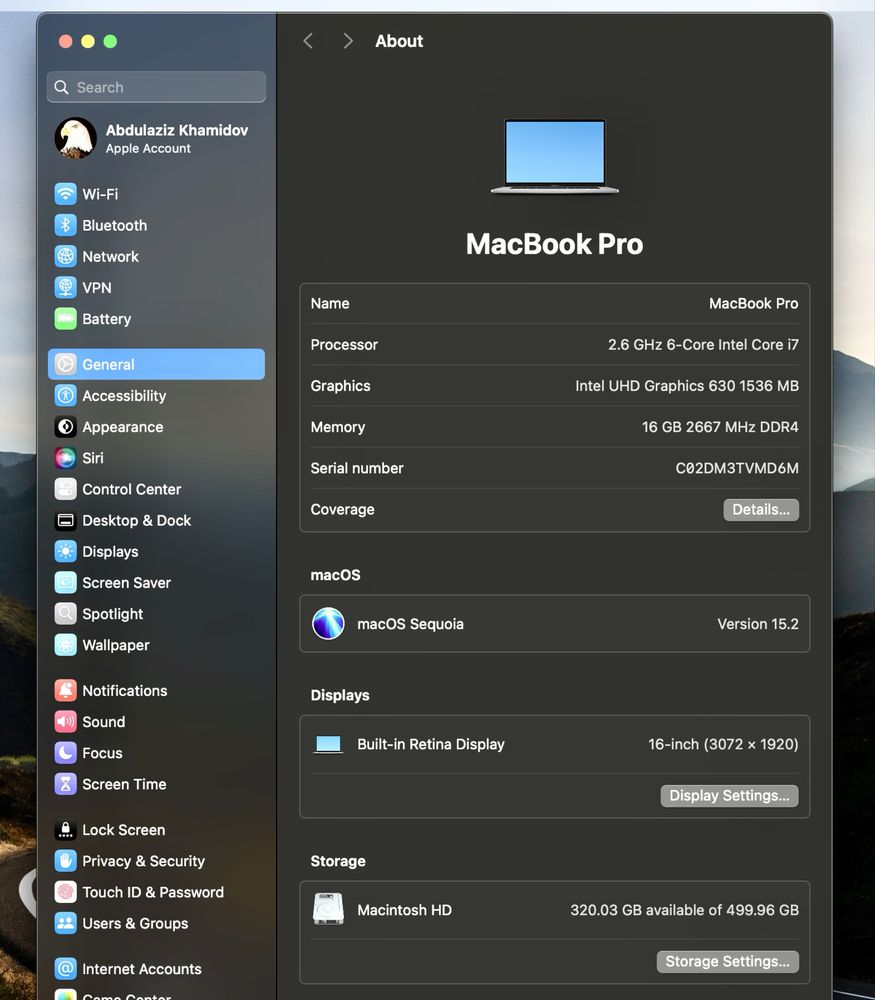 MacBook Pro 16 Dyum 2019 i7/6 Yadr 16GB/512GB