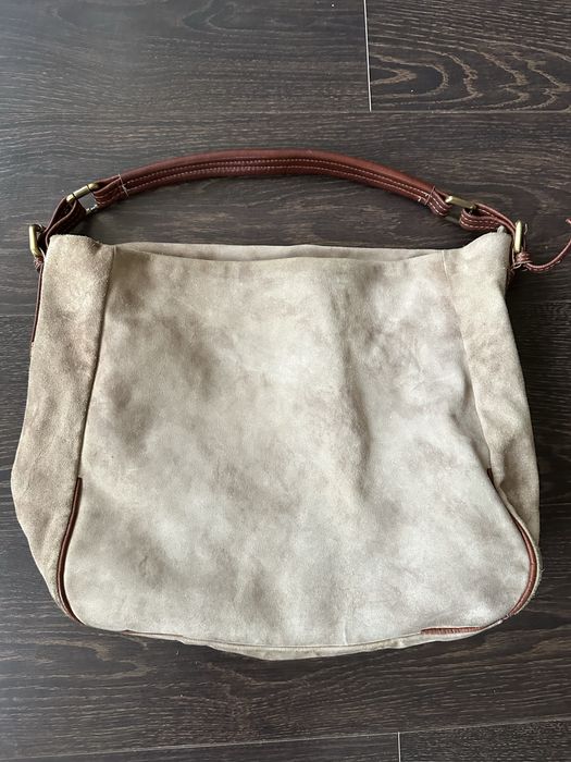 Geanta de dama cappuccino piele naturala( piele intoarsa)