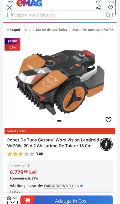 Masina tuns iarba fara fir, Noua , Robot Gazon Worx Vision