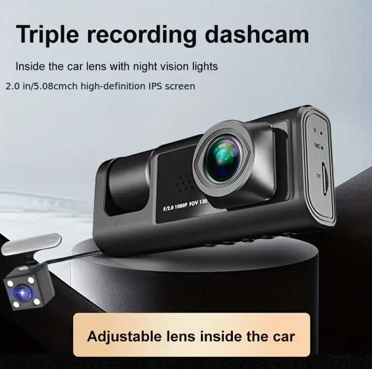 Vavupo 1080P Тройна Даш Камера за Коли Нощно Виждане 32GB карта памет
