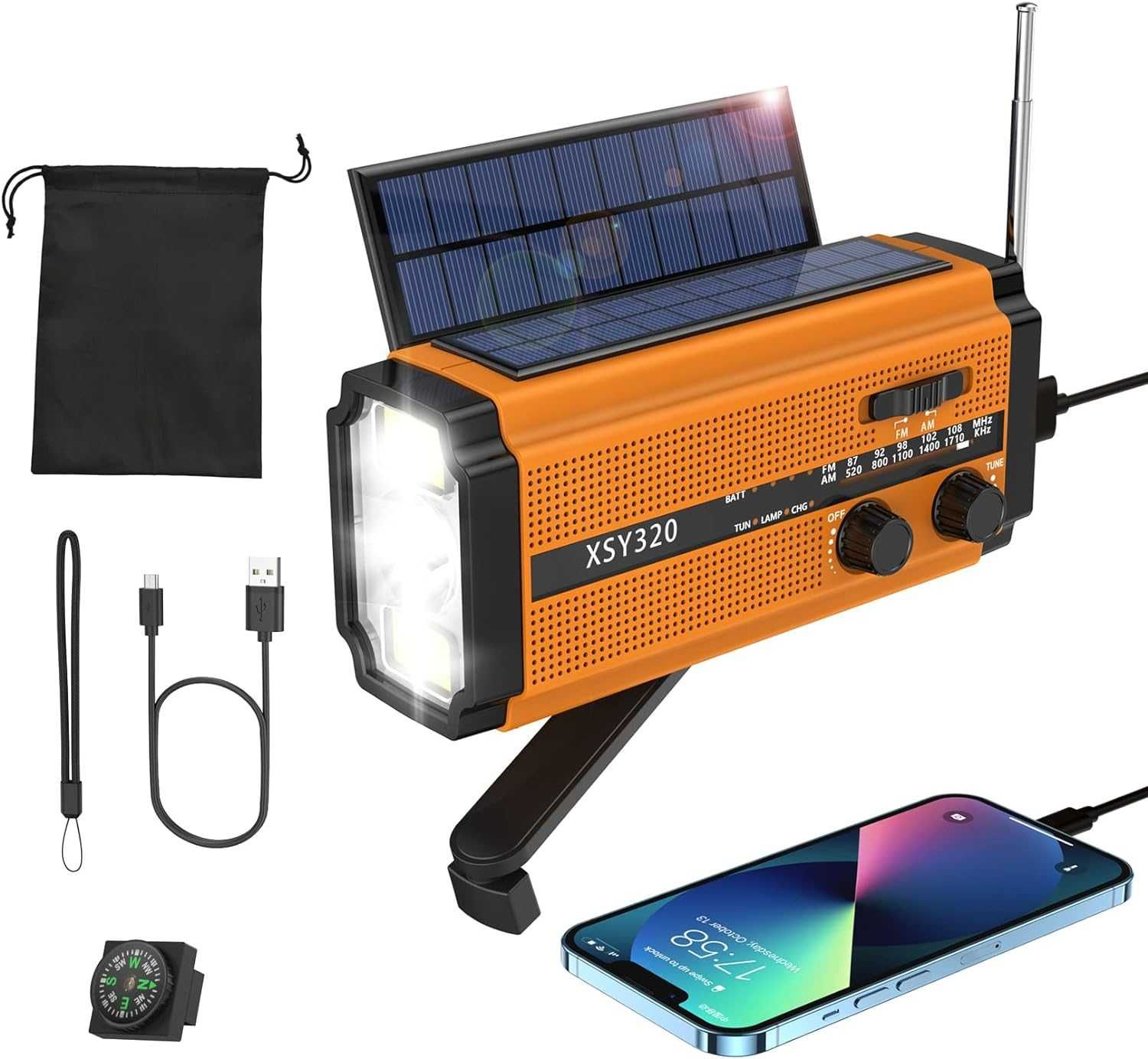 Power Bank cu Radio LED Panou Solar 5000mAh Alarma SOS etc.