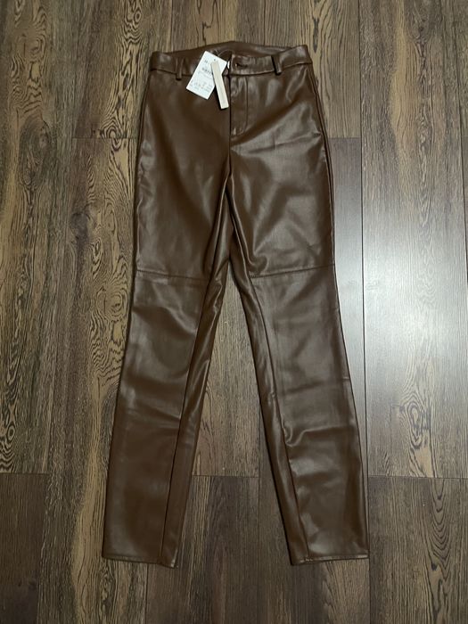 Pantaloni piele maro marime 34