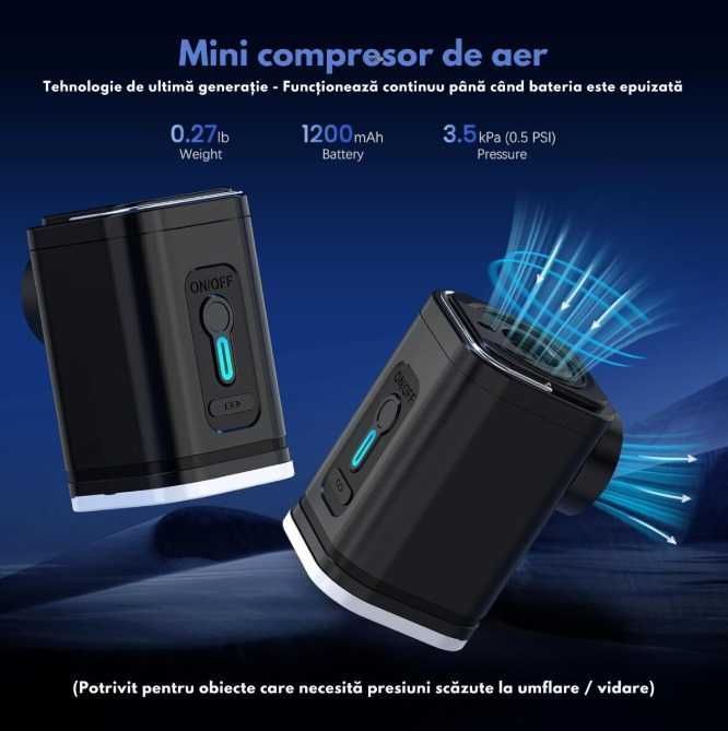 Pompa de aer electrica,3in1, umflare/dezumflare/vidare, Baterie1200mAh