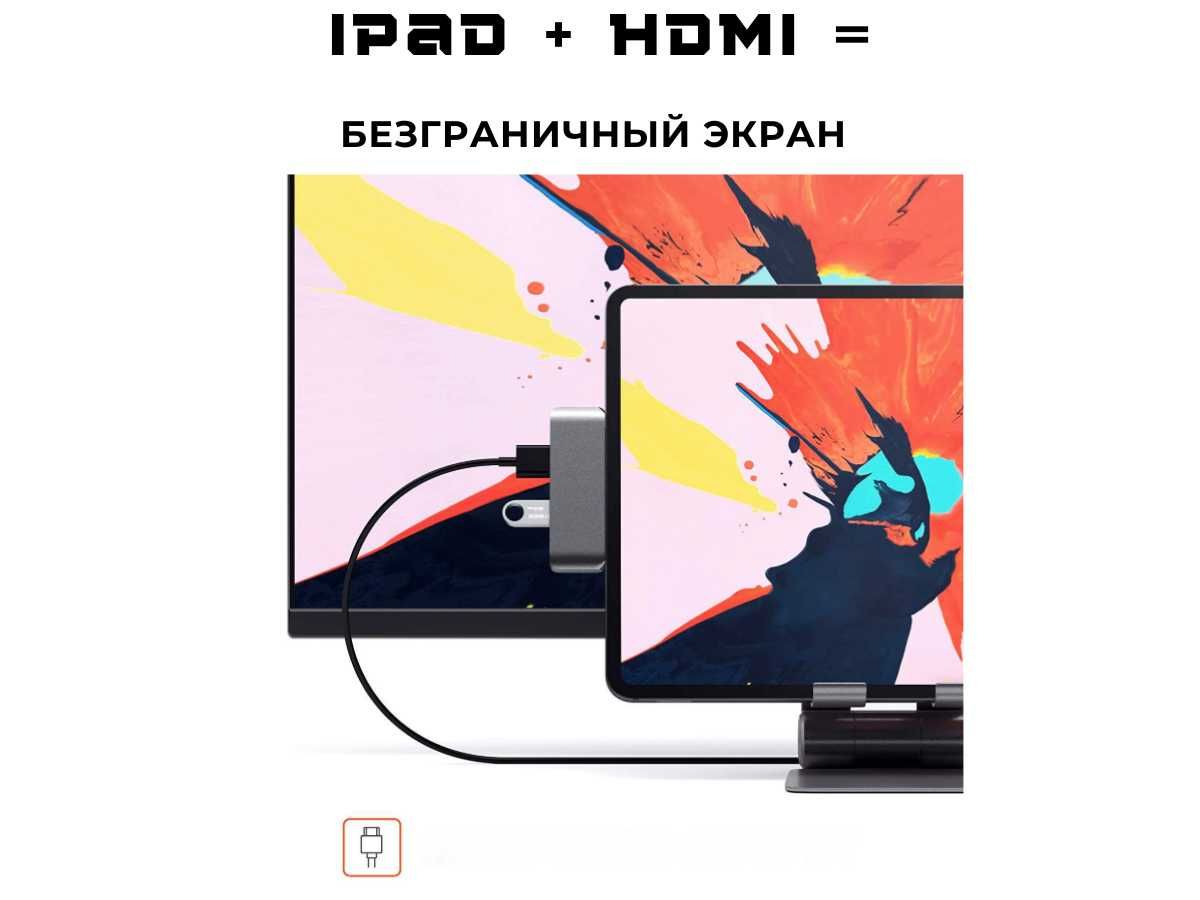 HUB iPad Pro/Air 7в1 -HDMI, USB,SD, Type-C с быстрой доставкой + БОНУС
