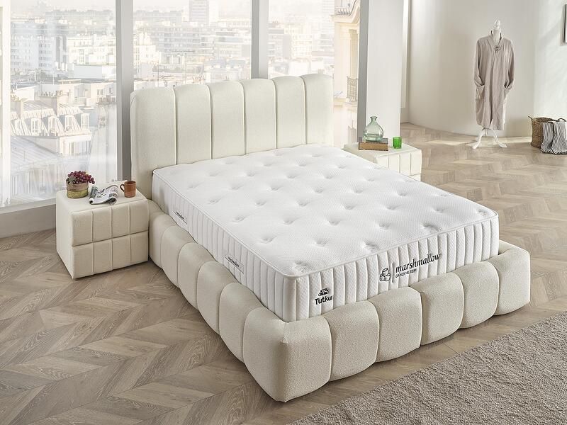 Тапицирано легло Marshmallow Бял крем