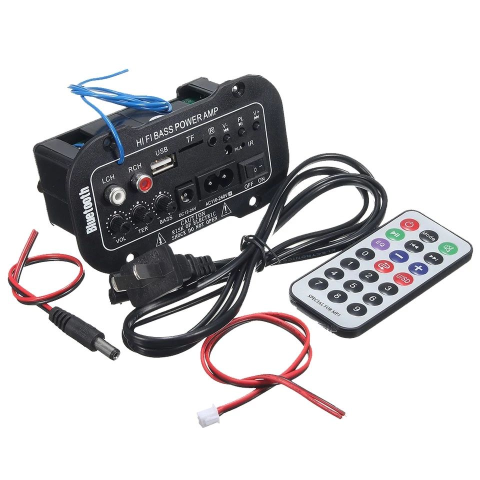 Субуфер HiFi усилвател 50W-12V/24V/220V,BT 5.0,Mp3,Fm,Tf card,USB,AUX